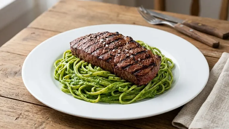 Receta de Tallarines Verdes con Churrasco
