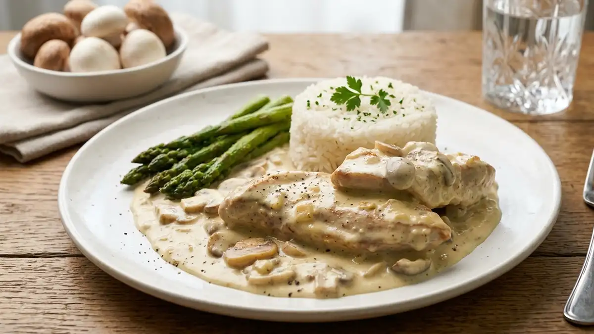 Receta de Pollo con Crema de Champiñones